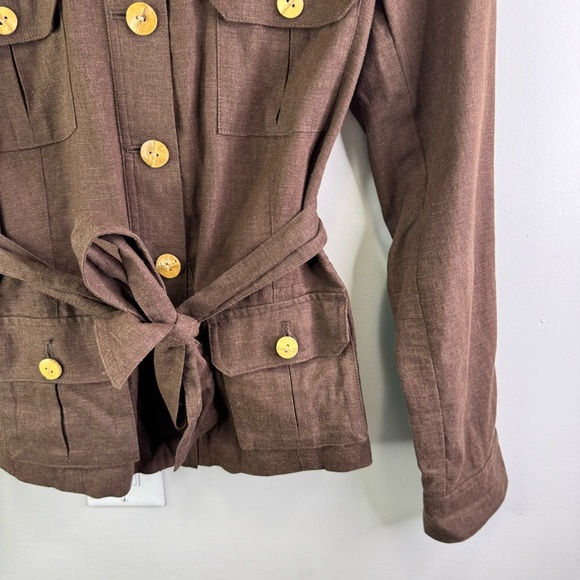 Togo Brown Linen Button Belted Blazer Jacket Size Medium - Picture 5 of 11
